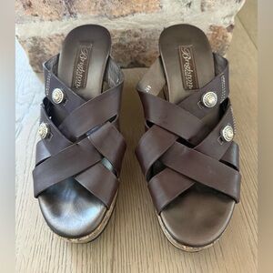 Brighton Derby Dark Brown Leather wedge  with Silver Accents